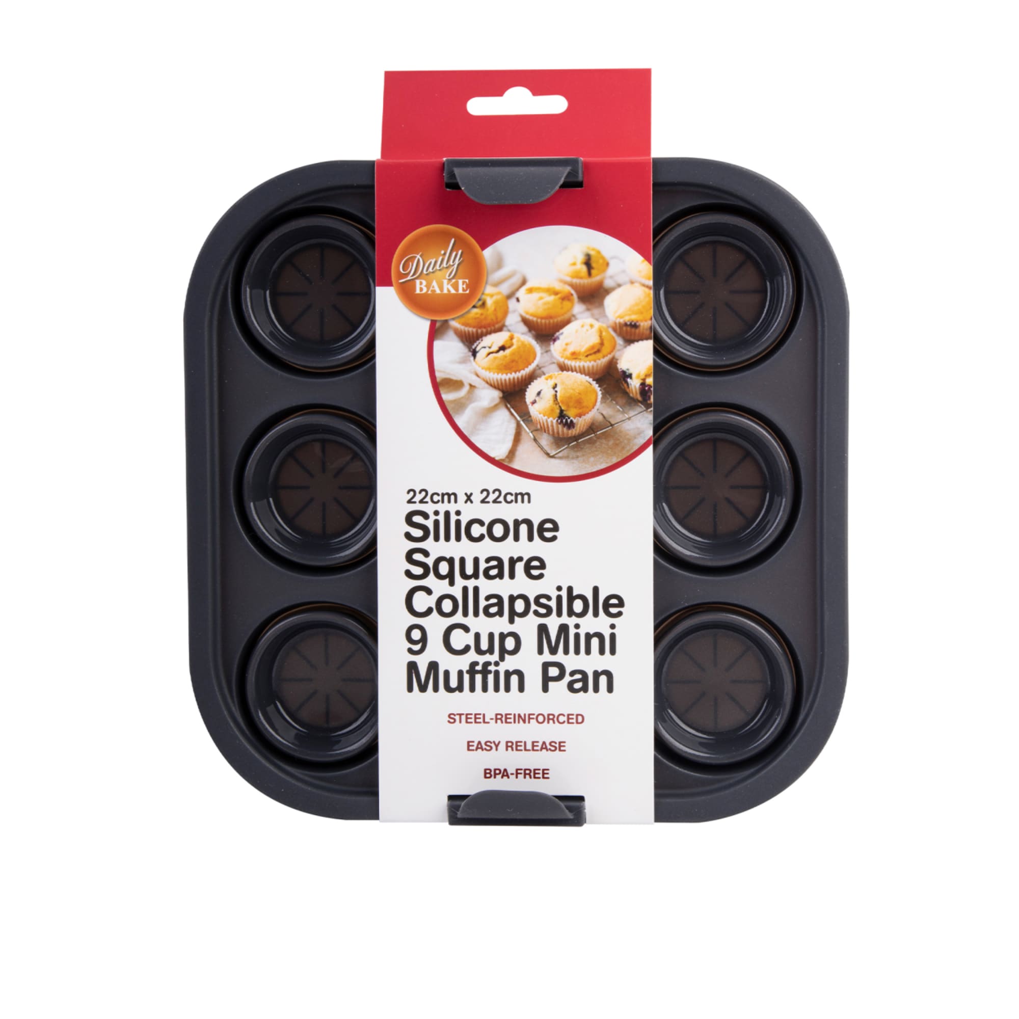 Daily Bake Silicone Square Collapsible Air Fryer Muffin Pan 9 Cup